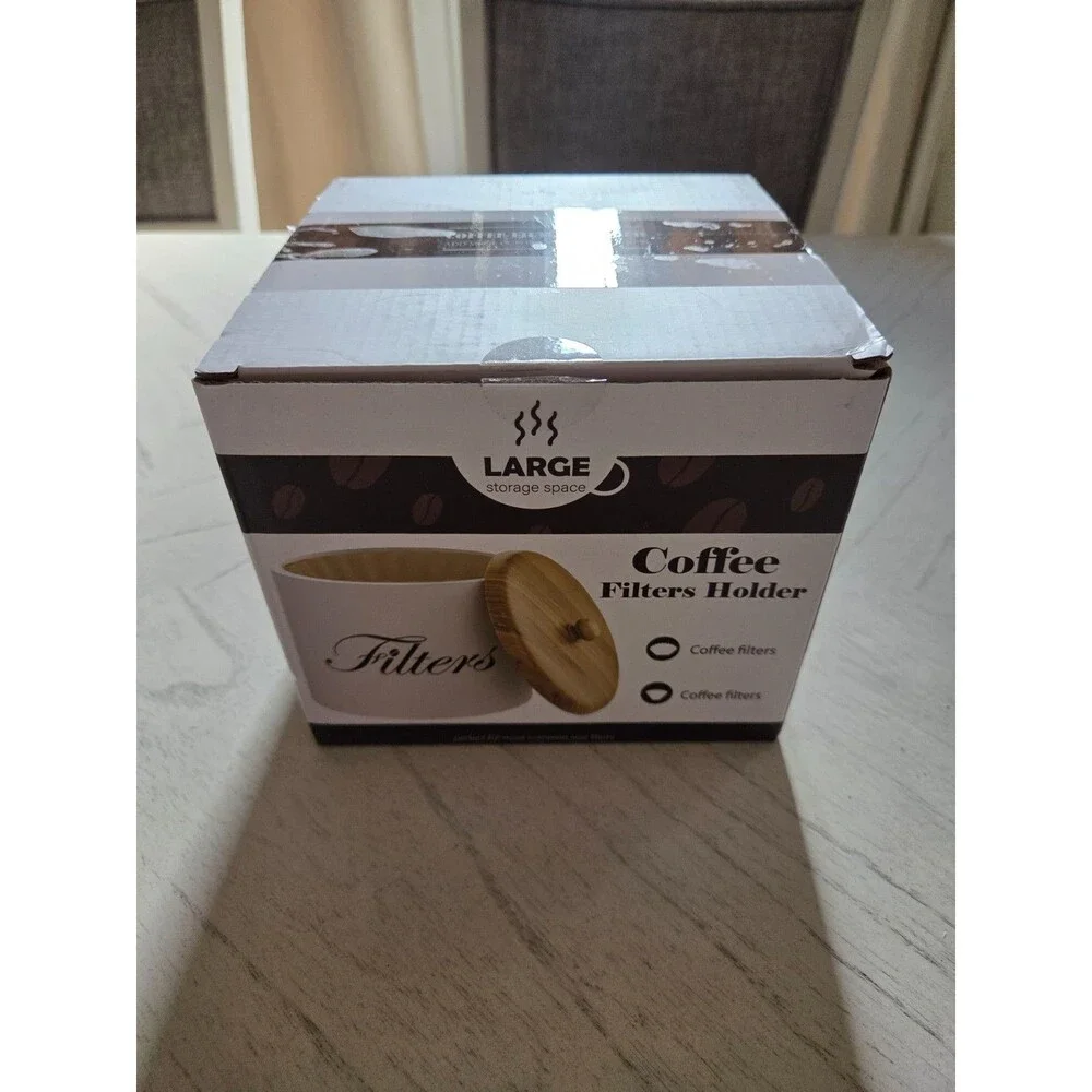Cortnk Wooden Coffee Filter Holder with Lid, Brown Rustic Decor